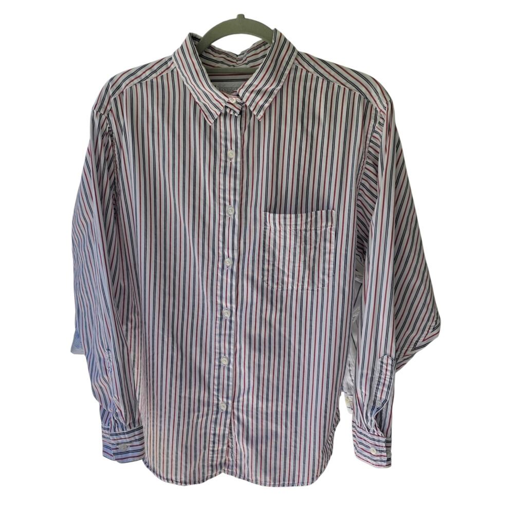 Lands’ End Red Blue Stripe Cotton Button Down Shirt Women’s 16 USA